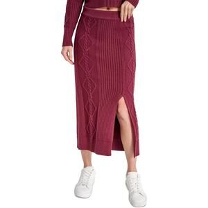 DKNY Sweater Midi Skirt Women's Medium Red Cable Knit Stretch NEW‎ Bodycon